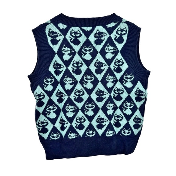 Cider Blue Harlequin Cat Print Sweater Vest - Picture 3 of 5